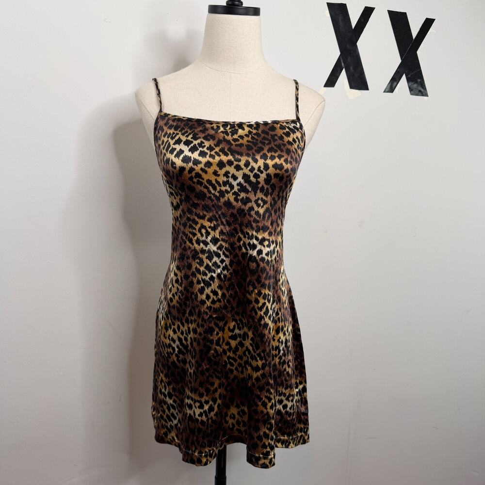 Y2K Victoria's Secret Brown Leopard Square Neck Shimmer Stretch Slip Dress M
